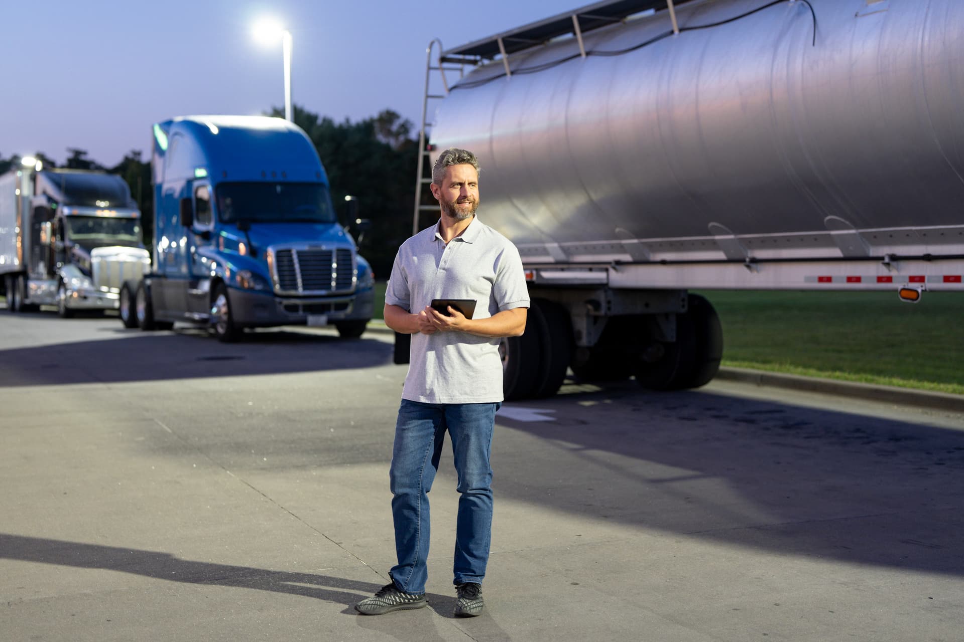 Semi-truck on the highway delivering freight